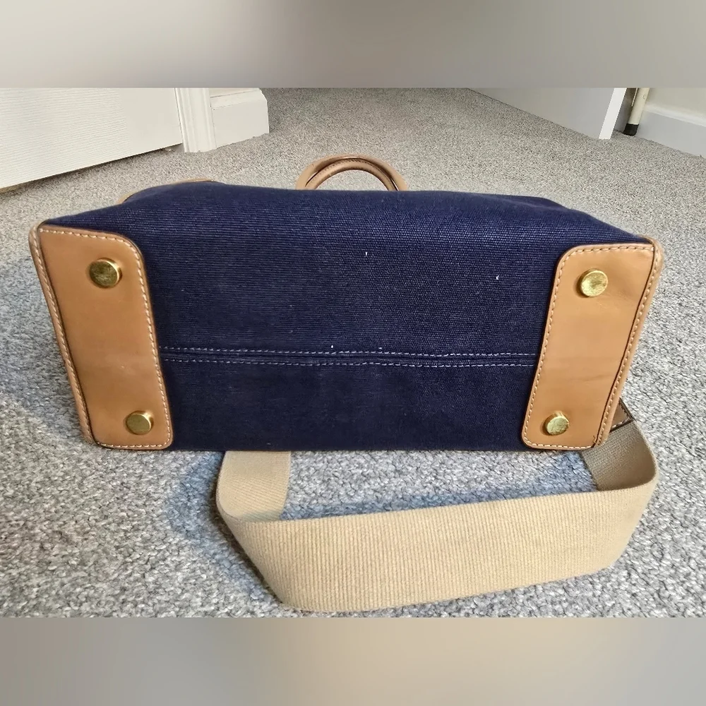 Michael Kors Mercer Large Canvas Leather Concertible Tote Navy Cream Tan